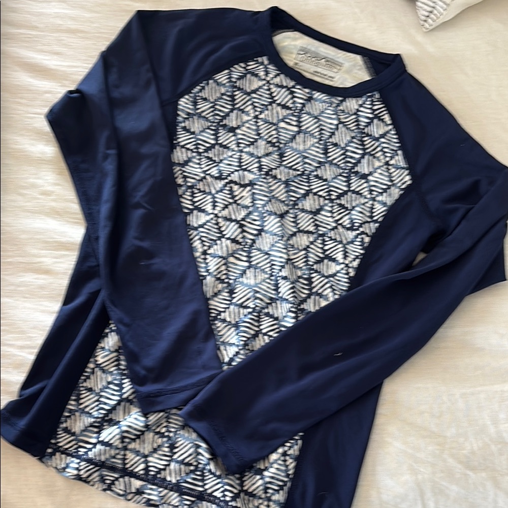Navy and White Geometric Long Sleeve Top